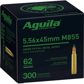 Aguila Ammunition 5.56NATO Rifle Ammo - 62 Grain | FMJ Green Tip | 300rd Box