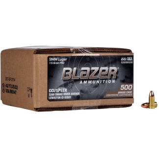 CCI Blazer Brass Handgun Ammunition 9mm Luger 115 gr FMJ 1145 fps 500/ct (Loose Pack)