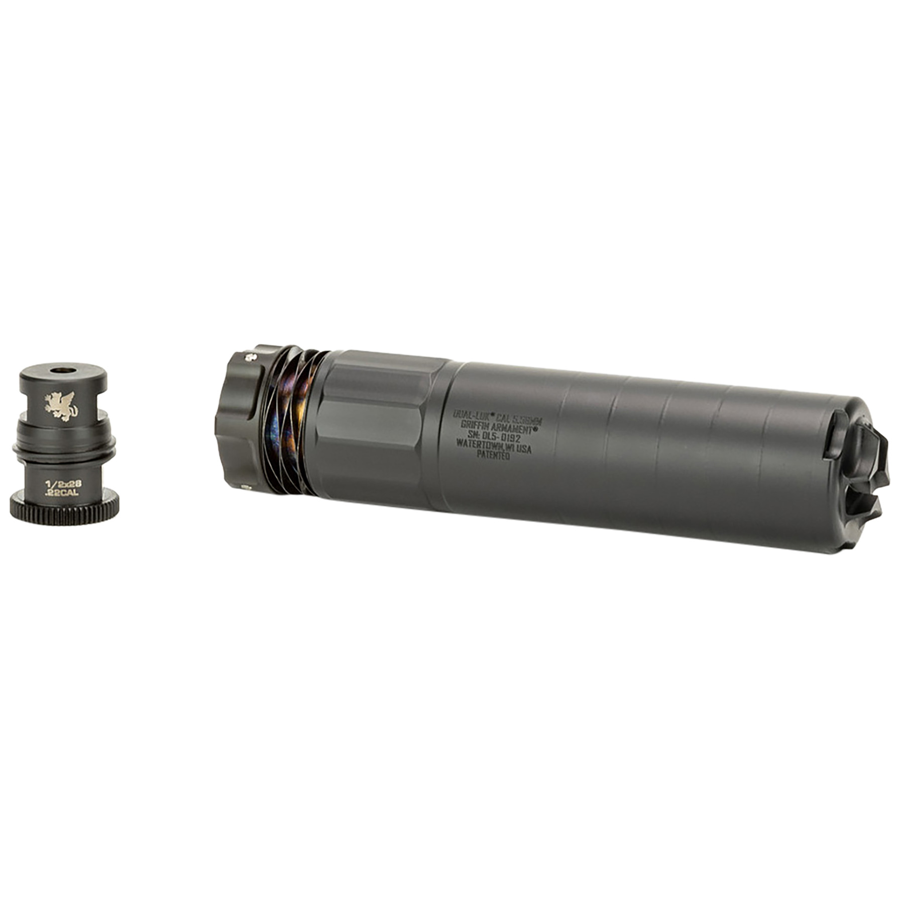 NFAGRIGADL556-W_1 | ATFirearms GRIFFIN ARMAMENT Dual-Lok 5 suppressor 5.56 black 6.5 inch 1.5 inch diameter