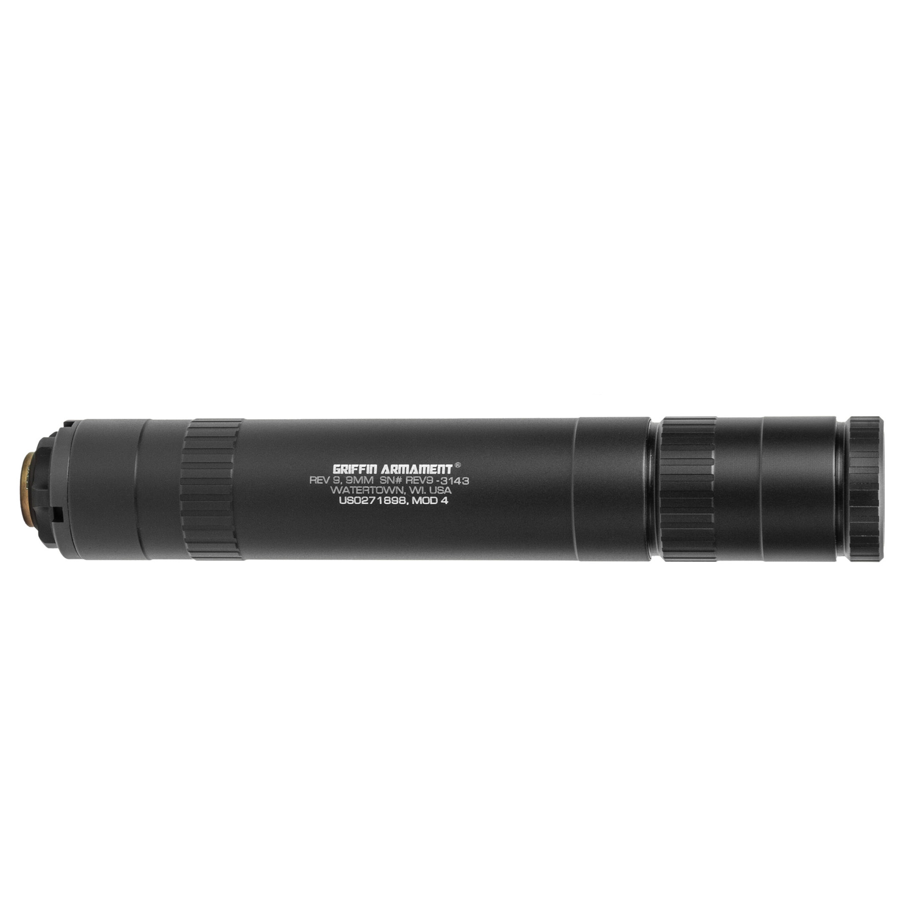 NFAGRIGAREV9M4-W_1jpg | ATFirearms GRIFFIN ARMAMENT Revolution 9 Mod 4 9mm pistol suppressor black modular lengths EZ-LOK