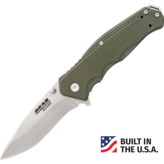 Bear & Son G10 Sideliner Folding Knife 3-3/8" Drop Point Blade OD Green with Trigger Boxed