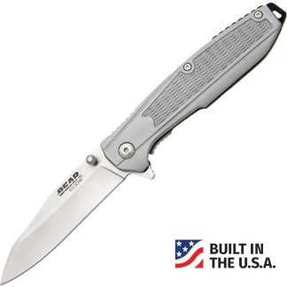 Bear & Son Frame Lock Folding Knife 3-1/4" Reverse Tanto Blade Grey
