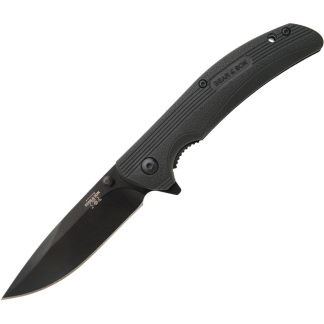 Bear & Son Sideliner Folding Knife 3-3/4" Drop Point Blade Black Zytel with Flipper