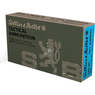 S&B Tactical Rifle Ammunition 7.62x51 200gr FMJ 1030 fps 20/ct