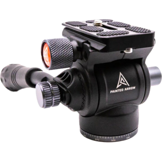 Ball head tripod mount with a quick-release plate and adjustment knobs (Painted Arrow brand).
