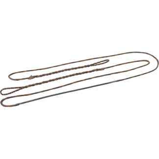 Brown shoelace laid out in two parallel loops on a white background for a simple, product-style image