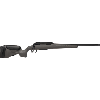 Bolt-action rifle with a long barrel, gray polymer stock, and Picatinny rail on a white background ( Savage branding visible ).