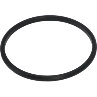 Black rubber O-ring (circular seal) laid flat on a white background