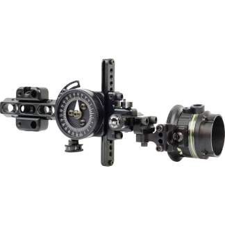 Precision rifle scope mounted on a rail with elevation dial and adjustment screws, photographed on a white background.