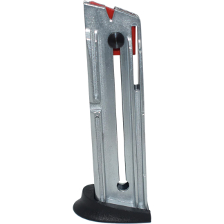 Manual handheld staple gun with a metal body and black base pad, used for upholstery or fastening staples