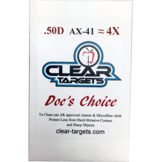 Advertisement for Clear Targets Doc's Choice eyeglass cleaner with logo and tagline 'Doc's Choice' and website clear-targets.com