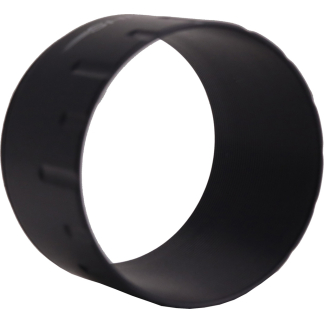 Circular black camera accessory: a ring-shaped adapter with notches for mounting lenses or filters