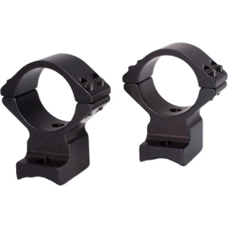 Pair of black rifle scope rings used to mount a scope on a firearm.