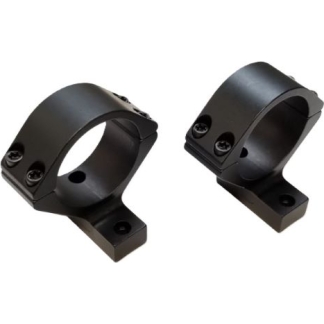 Pair of black scope rings/clamps for a rifle scope, each with mounting base and screws for attachment.