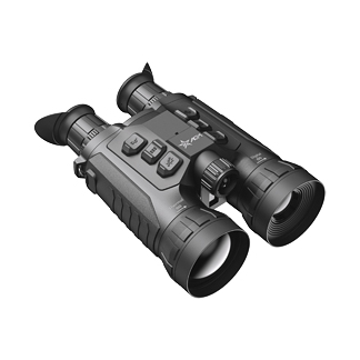 Black rugged compact binoculars with two eyepieces and control buttons on the top, designed for viewing distant objects.