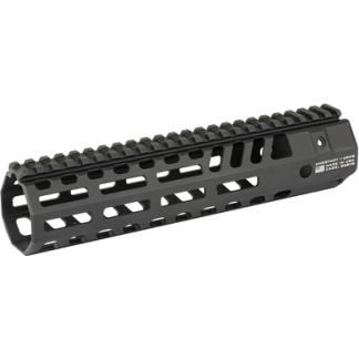 Black aluminum AR-15 handguard with a continuous top Picatinny rail and vented sides for mounting accessories.