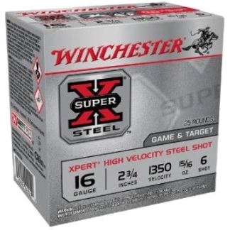 Winchester Xpert High Velocity Steel Shot shotgun shells box, 16 gauge, 2 3/4 inches, 6-shot
