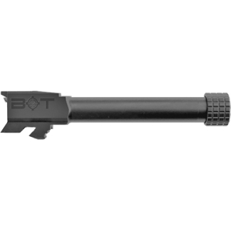Black rifle suppressor/silencer attachment with BOT branding and a textured end cap on the right side, shown in profile.