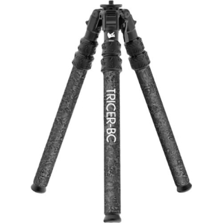Three-legged camera tripod with adjustable legs and foot caps, standing upright on a white background.