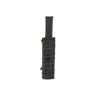 Black tactical baton holster with multiple adjustable Velcro straps wrapped around a cylindrical object.