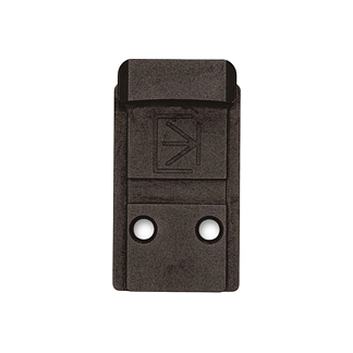 Black plastic mounting adapter with two circular holes and a raised top section.