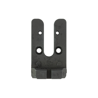 U-shaped metal mounting bracket with four holes for screws, used as a support or hinge component.