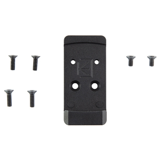 Black mounting bracket with a central plate and eight screws arranged around it (four on the left, two on the right) for wall mounting