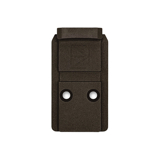 Brown rectangular plastic device with a raised top and two circular holes at the bottom front.