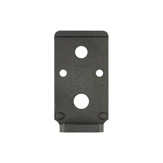 Metal mounting bracket with four holes for screws or bolts, used to attach components securely.