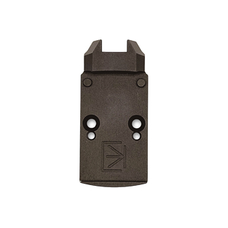 Black rear iron sight for a pistol, featuring a U-shaped notch at the top and two mounting holes on the body.