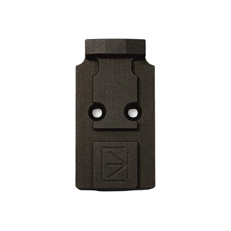 Black plastic mounting clip with two circular holes and a raised logo on the front.