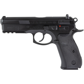Side view of a black semi-automatic handgun with a textured grip.