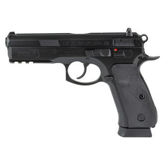 Black semi-automatic pistol with textured grip and visible trigger guard on a white background.