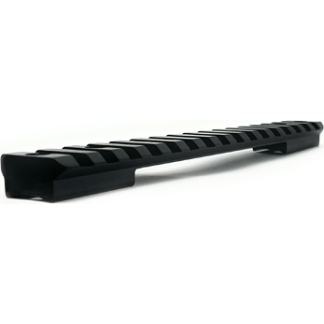 Black Picatinny rail segment for mounting firearm accessories (long, ribbed handguard-like rail)