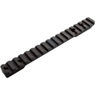 Black Picatinny rail segment with evenly spaced slots for mounting accessories on firearms