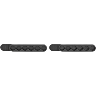 Two identical black bar-shaped components placed side by side, each with six evenly spaced circular knobs along their length.