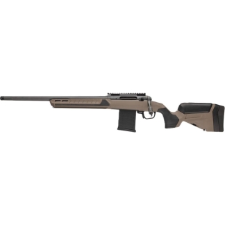 Tan and black semi-automatic rifle shown in profile with a detachable magazine and tactical stock in a modern design.