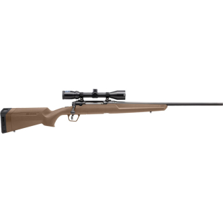 Tan bolt-action sniper rifle with a mounted scope and long barrel, shown from the side.