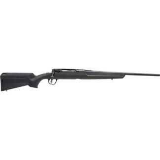 Side view of a black rifle with a synthetic/black stock and long barrel