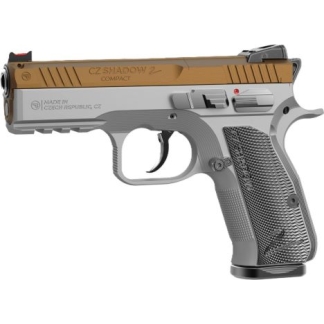 CZ Shadow 2 Compact semi-automatic pistol, right-side profile, two-tone orange slide and gray frame with textured grip.