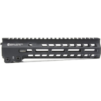 Black Geissele Automatics AR-15 handguard rail with multiple M-LOK slots and a top Picatinny rail, shown in profile.