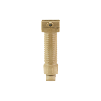Tan polymer vertical foregrip for a rifle with a ribbed grip and mounting base