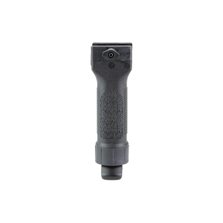Compact vertical grip accessory with a textured handle and a small lens or camera on the top end.