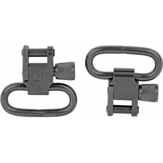 Two small metal quick-release strap buckles with knurled adjustment screws, shown from front and side views.