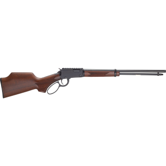 Lever-action rifle with a wooden stock and long barrel shown in profile, front sight visible