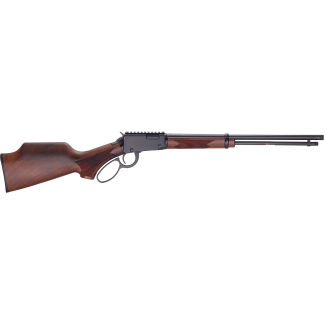Lever-action rifle with a polished wooden stock and fore-end, black metal receiver, and long barrel.