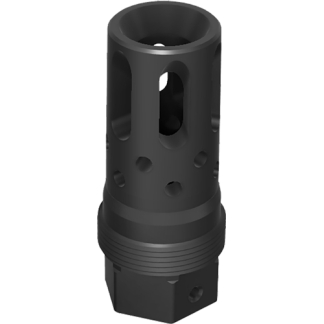 Black metal cylindrical valve/nozzle body with multiple side ports and a threaded base