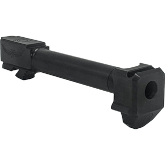 Black metal cylindrical component with mounting brackets and a square clamp at one end.