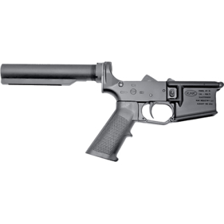 AR-style pistol with a cylindrical suppressor attached, shown in side profile