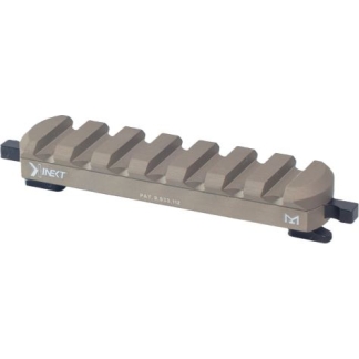 Beige metal alignment jig with eight evenly spaced notches and black end clamps, used to space or position components.